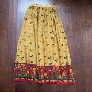 Japanese Mustard Yellow and Red Floral Maxi True Wrap Cotton Skirt, Size XS